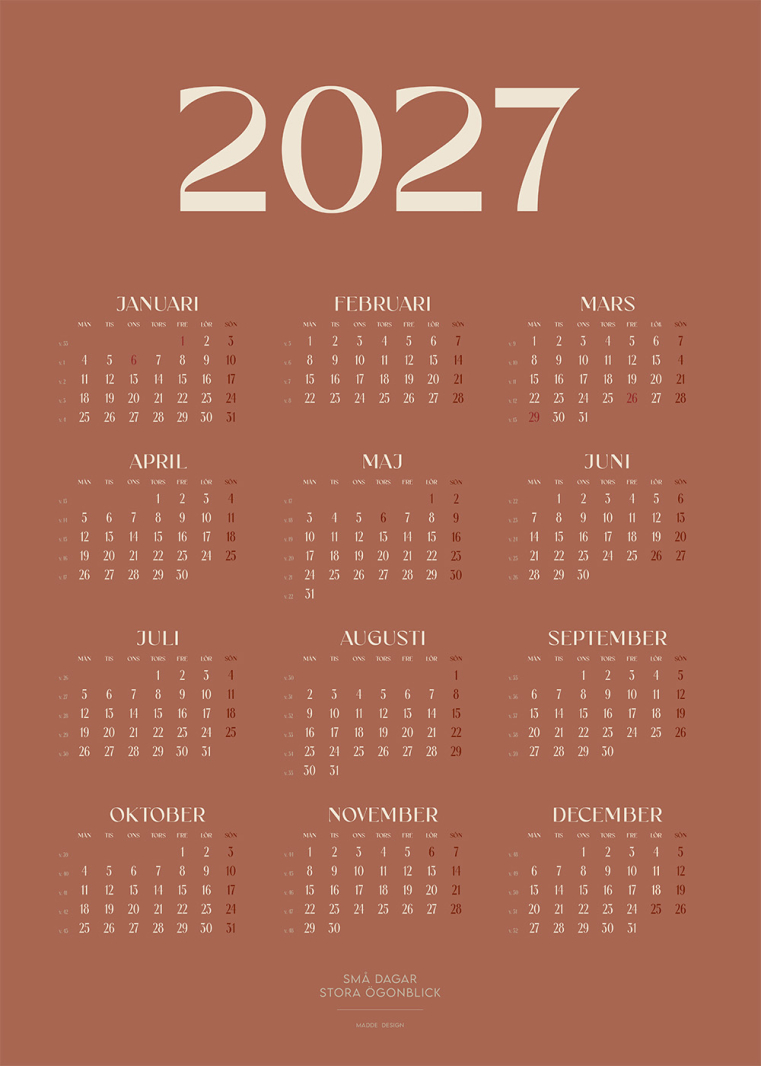 Stilren Kalender 2027 Terrakotta