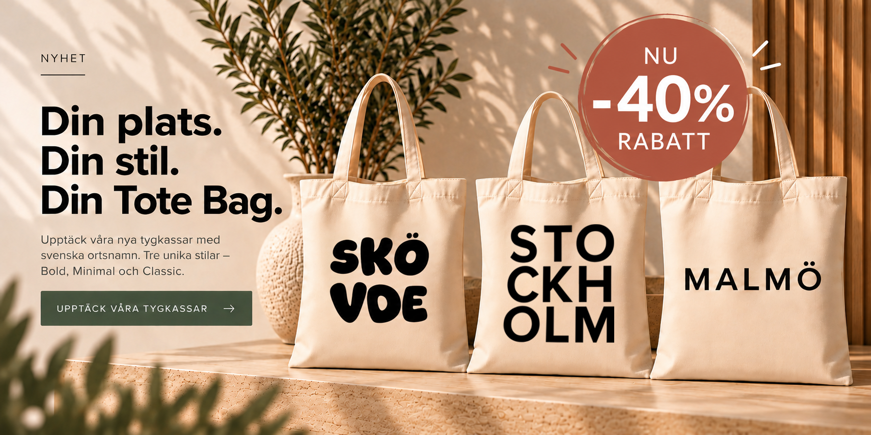 Upptäck tygkassar med din stad – 40 % introduktionsrabatt