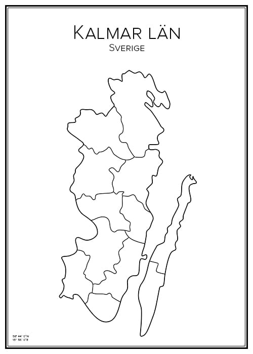 Stadskarta över Kalmar län | Handritade stadskartor och posters