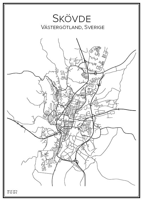 Stadskarta över Skövde | Handritade stadskartor och posters