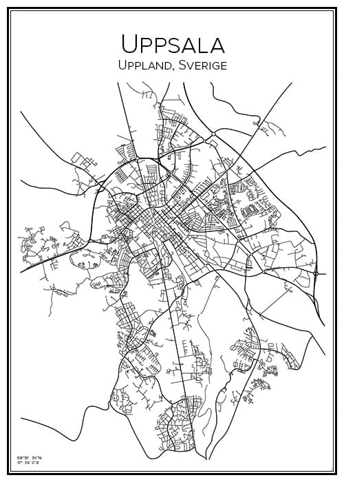 Stadskarta över Uppsala | Handritade stadskartor och posters