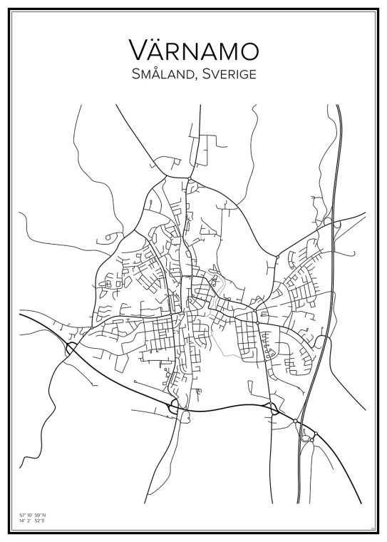 Stadskarta över Värnamo