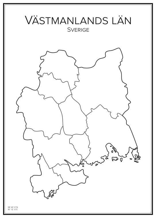 Stadskarta över Västmanlands län