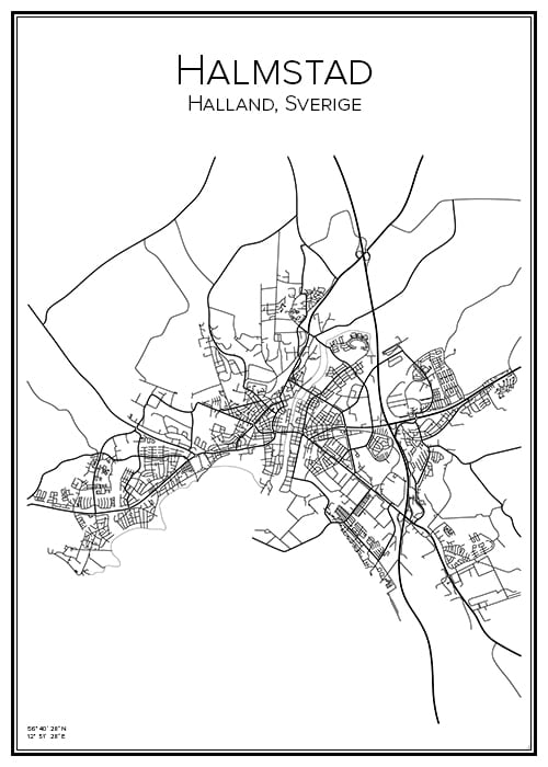 Stadskarta över Halmstad | Handritade stadskartor och posters