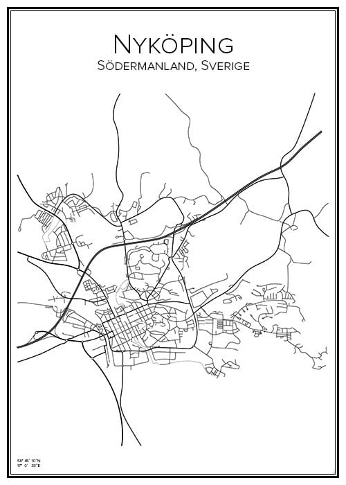 Stadskarta över Nyköping | Handritade stadskartor och posters