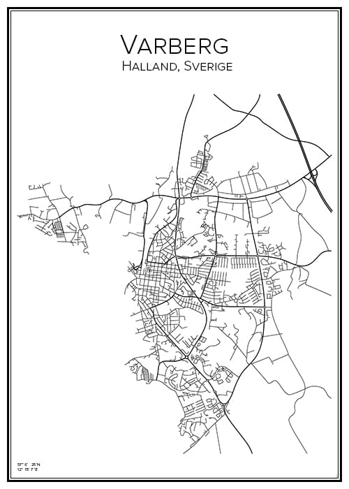 Stadskarta över Varberg | Handritade stadskartor och posters