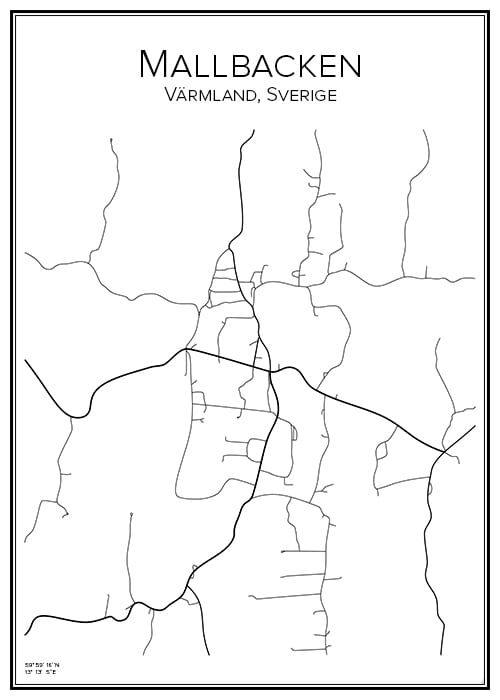 Stadskarta över Mallbacken | Handritade stadskartor och posters