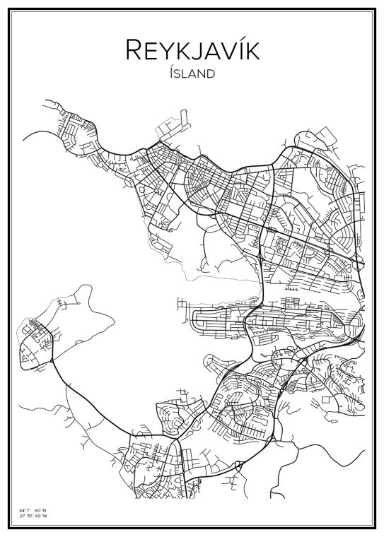 Stadskarta över Reykjavik