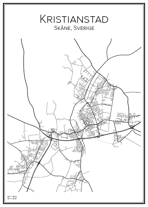 Stadskarta över Kristianstad | Handritade stadskartor och posters