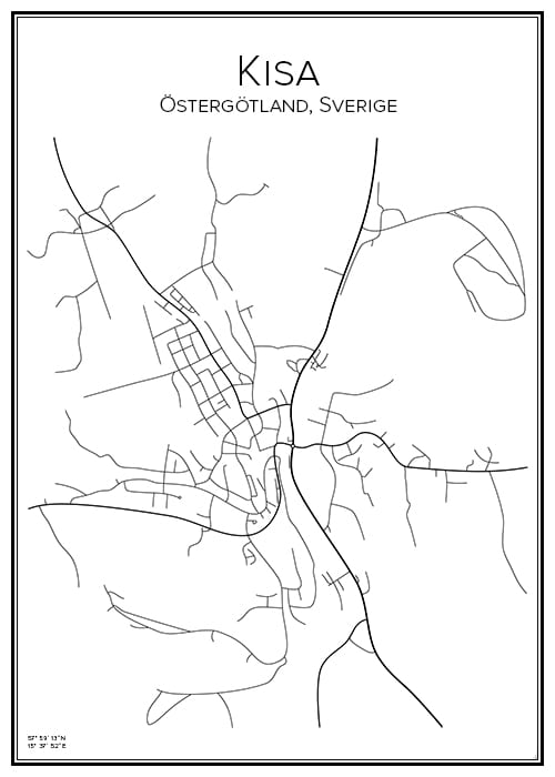 Stadskarta över Kisa | Handritade stadskartor och posters