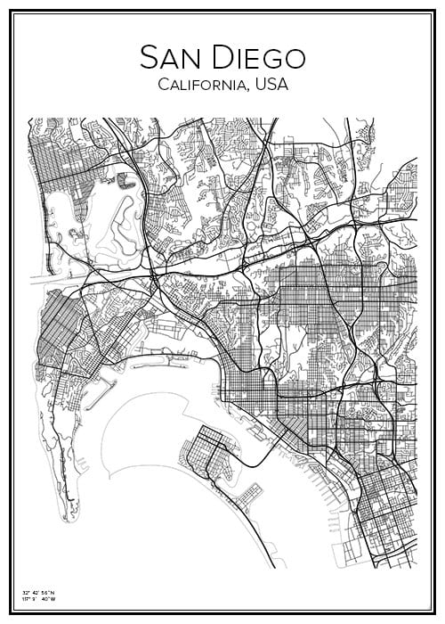 Stadskarta över San Diego