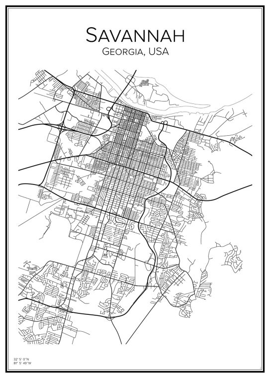 Stadskarta över Savannah