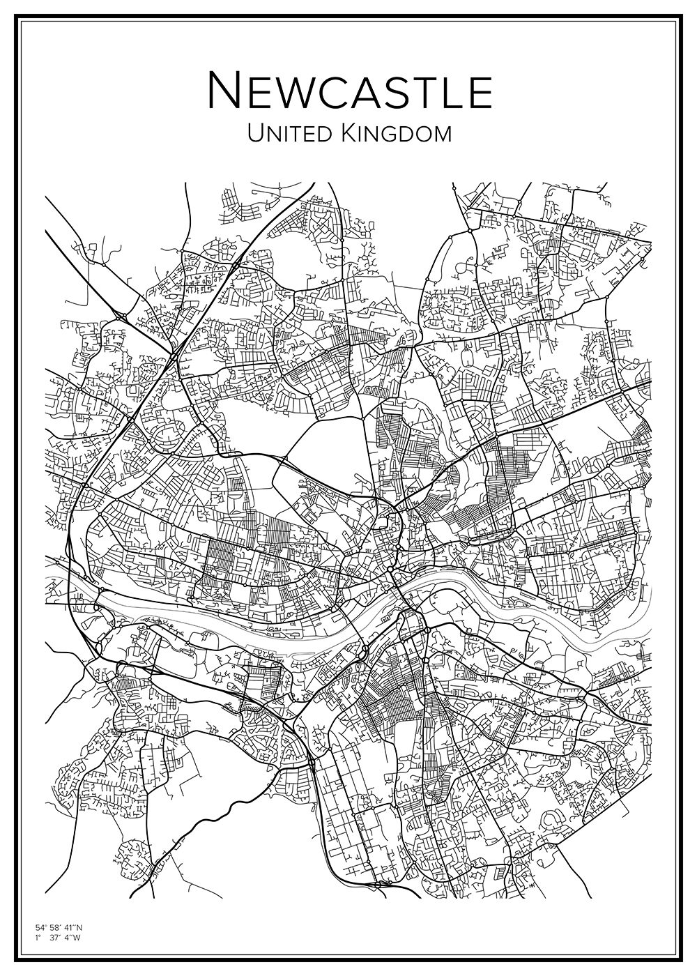 Stadskarta över Newcastle