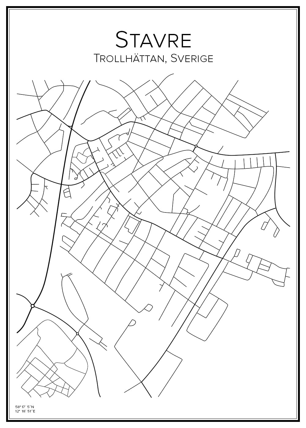 Stadskarta över Stavre i Trollhättan | Handritade stadskartor och posters