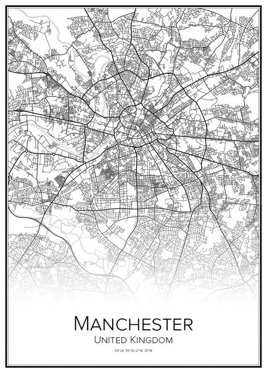 Stadskarta över Manchester