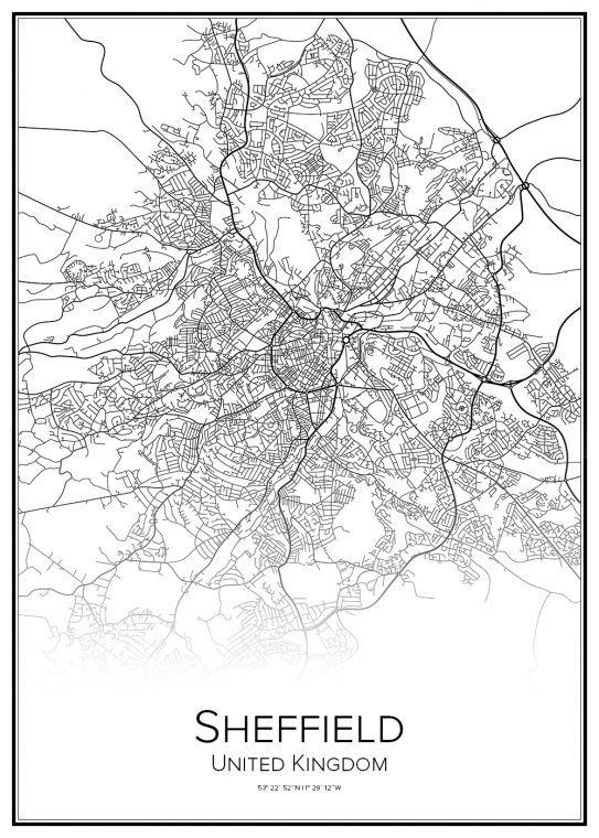Stadskarta över Sheffield