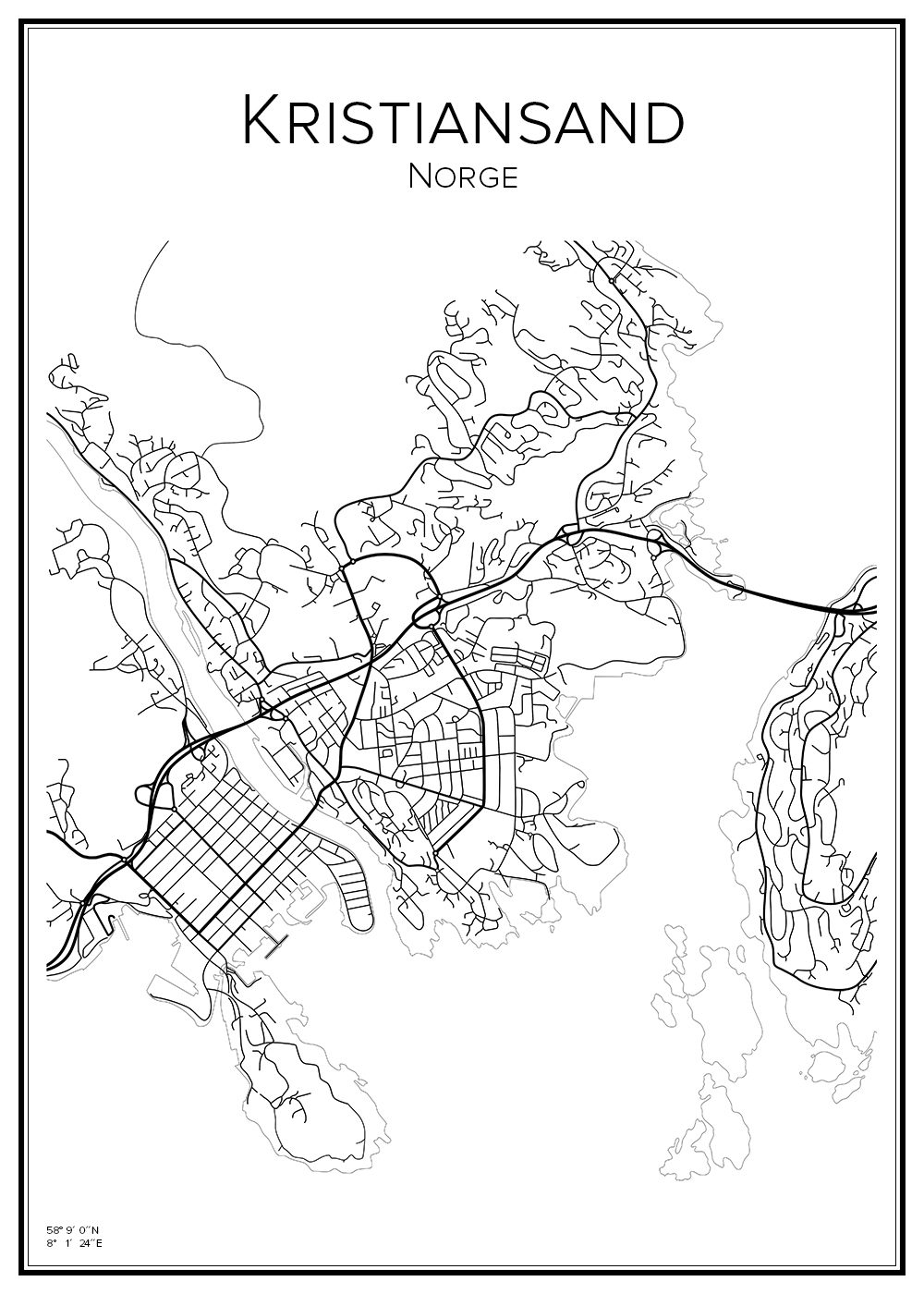 Stadskarta över Kristiansand