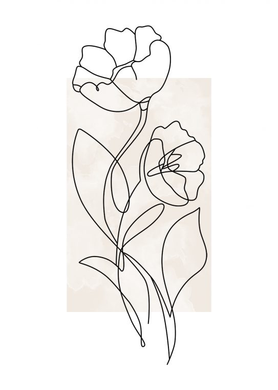 Line Flower Poster Beige 2