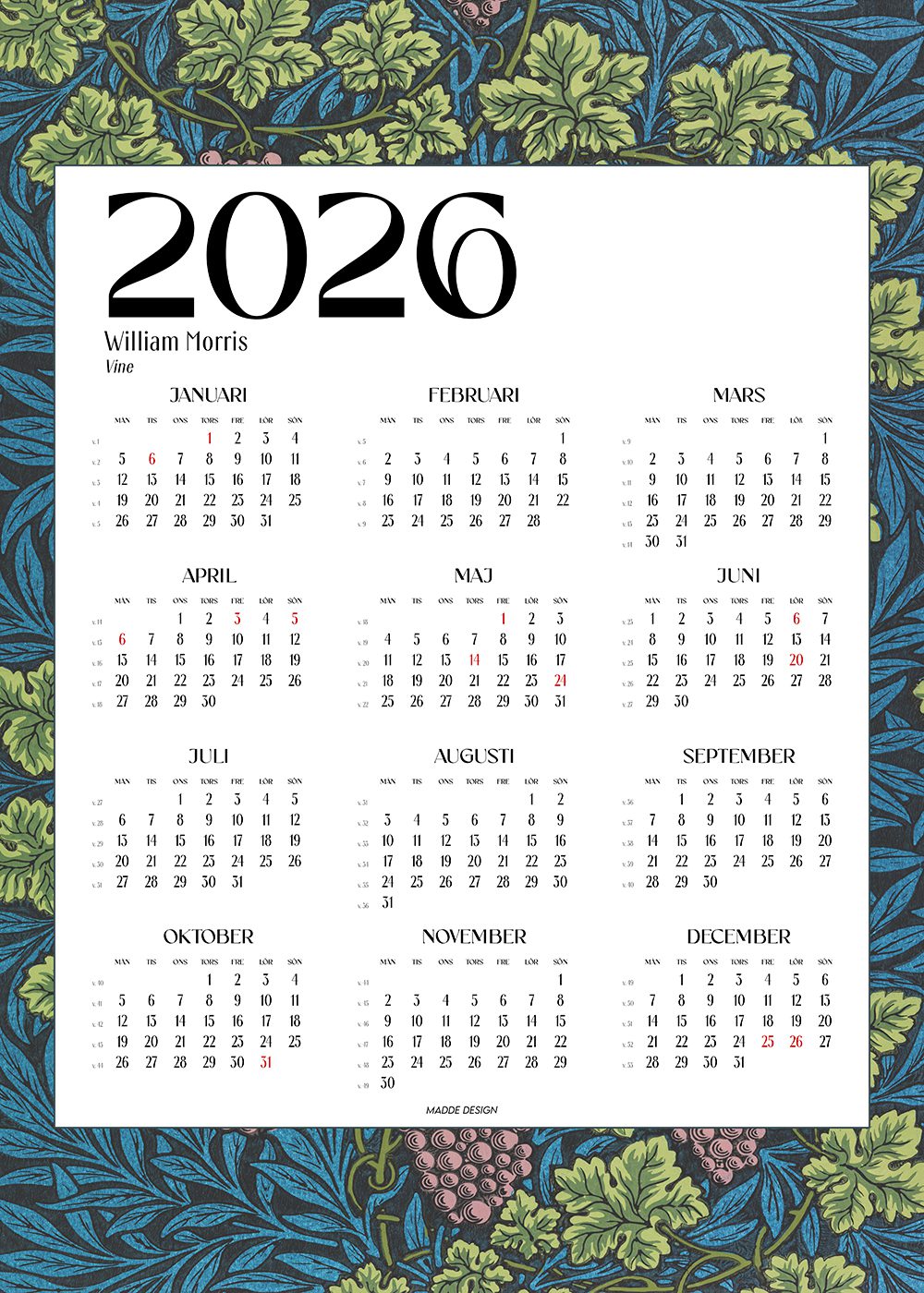 Kalender 2026 William Morris Vine