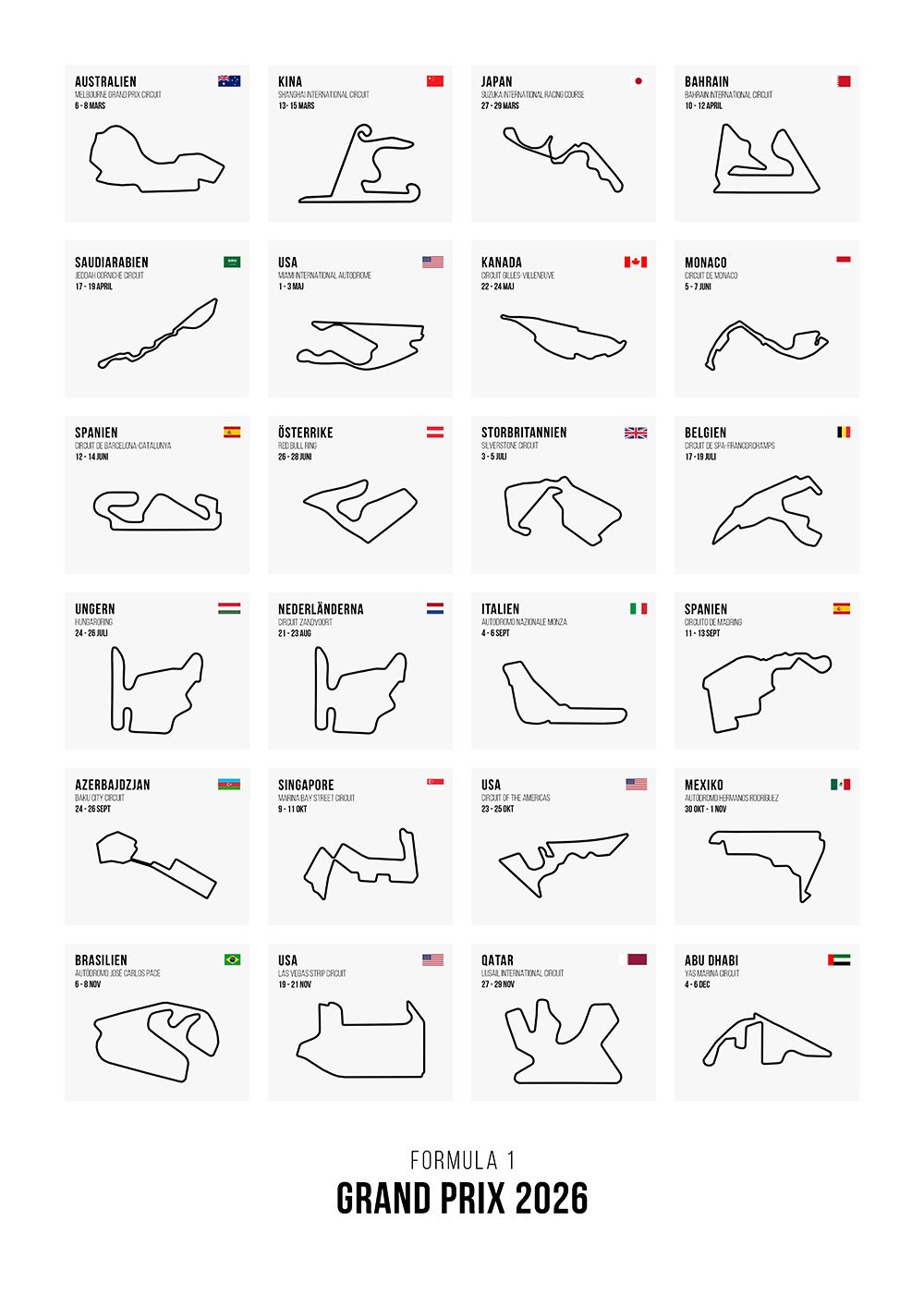 F1 kalender 2026 Poster