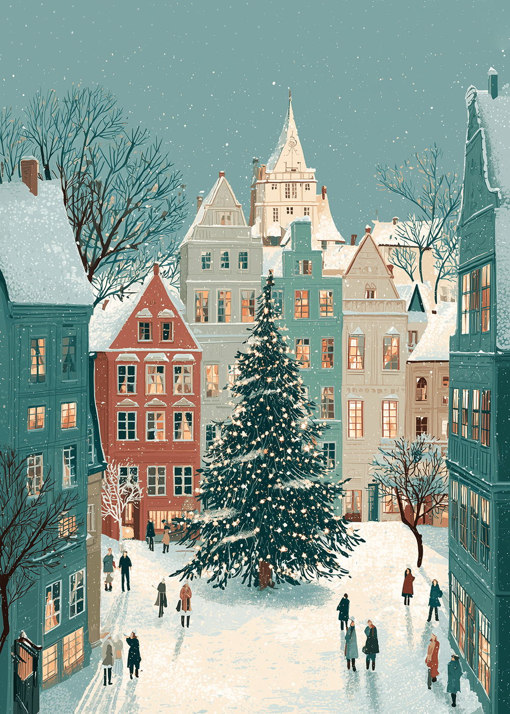 Town Christmas Tree Vinterposter