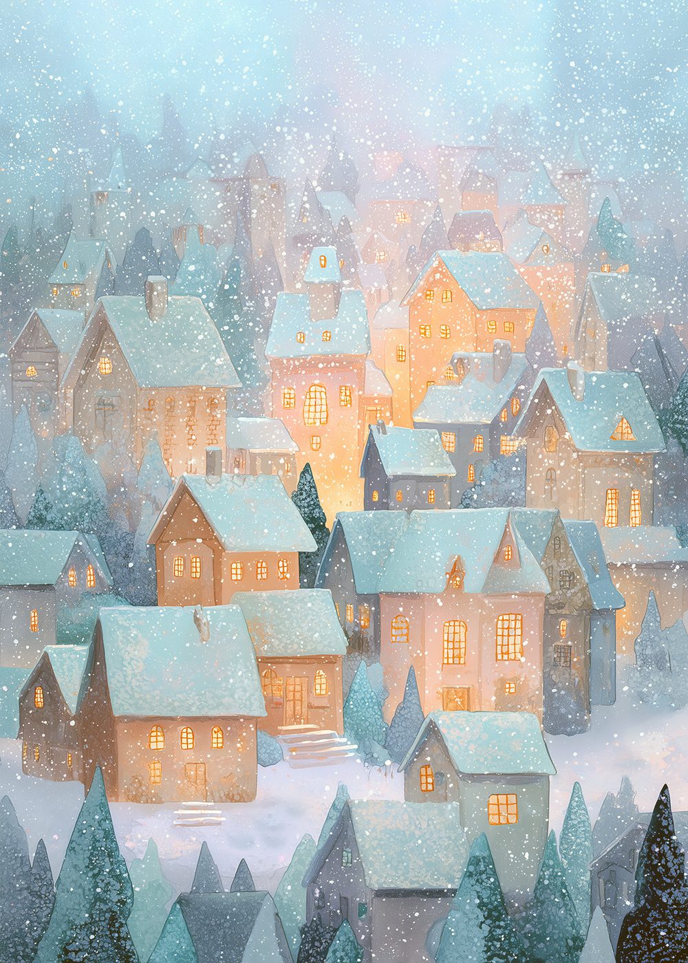 Glowing Winter Village Magisk Vinterposter