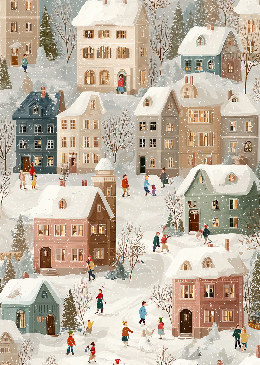 Playful Winter Village Livlig vinterby Poster