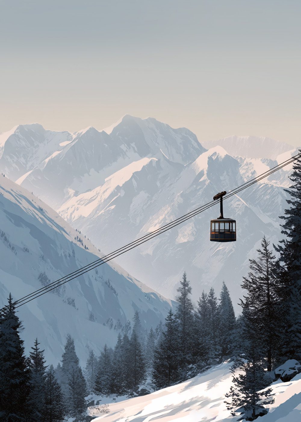 Alpine Cable Car Poster Vinterposter skidmotiv
