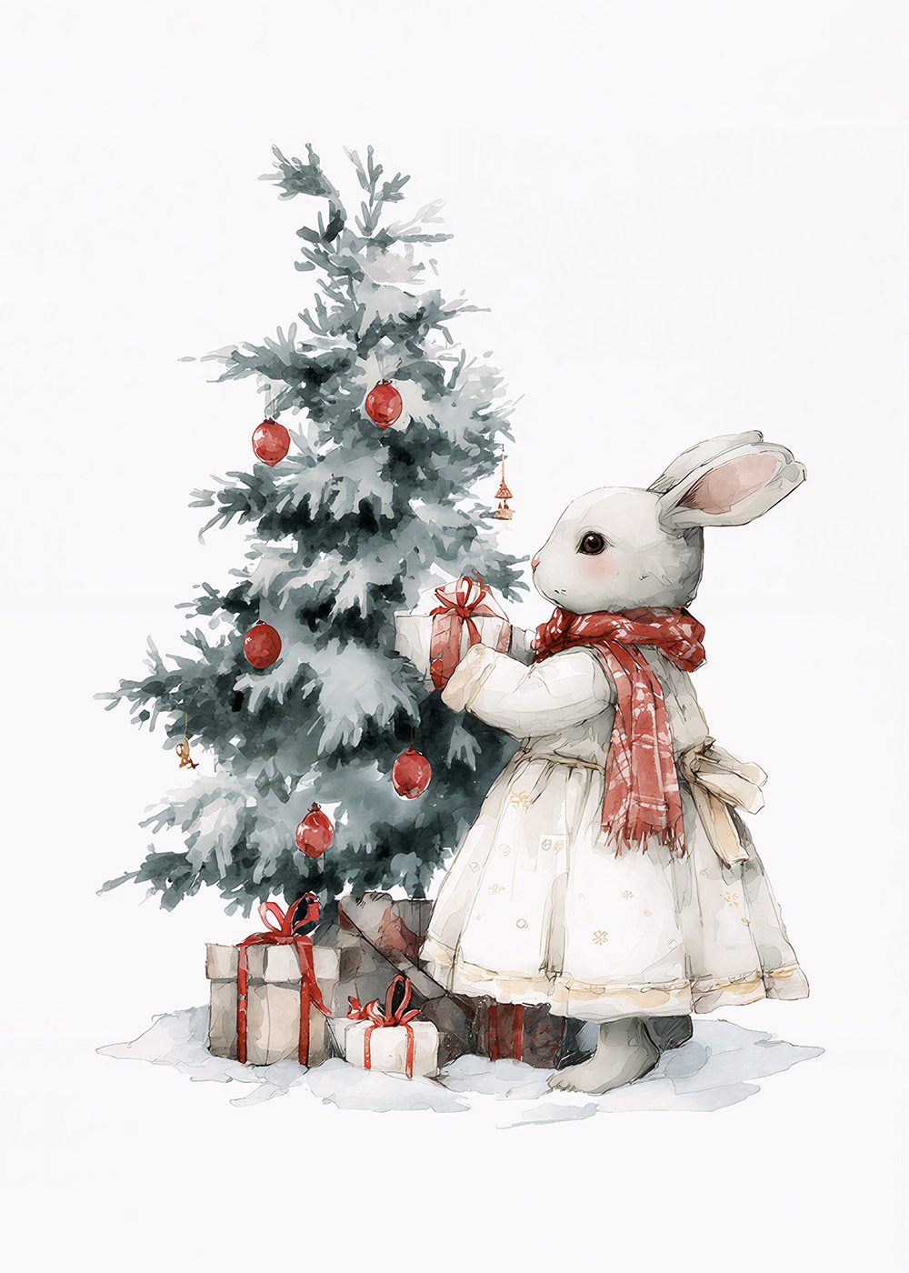 Bunny Decorating Tree Söt barnillustration