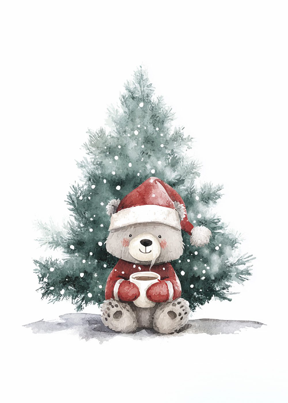 Christmas Bear by the Tree Söt barnillustration
