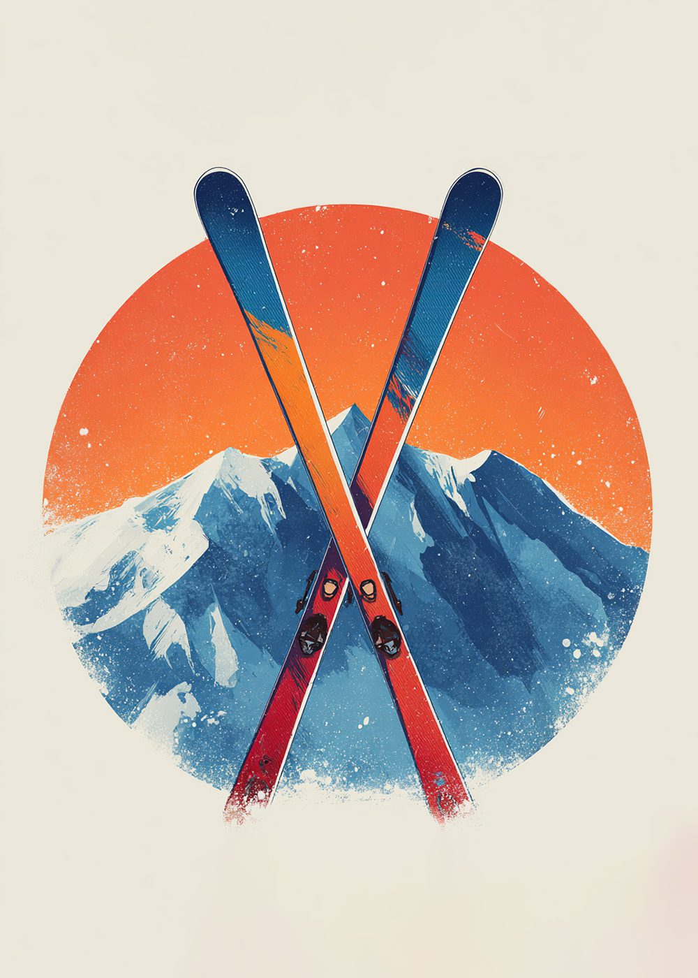 Crossed Skis Mountain Poster Vinterposter skidmotiv