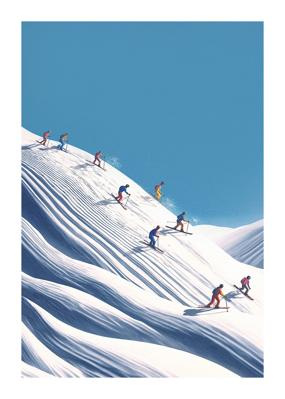 Group Skiing Poster Vinterposter skidmotiv