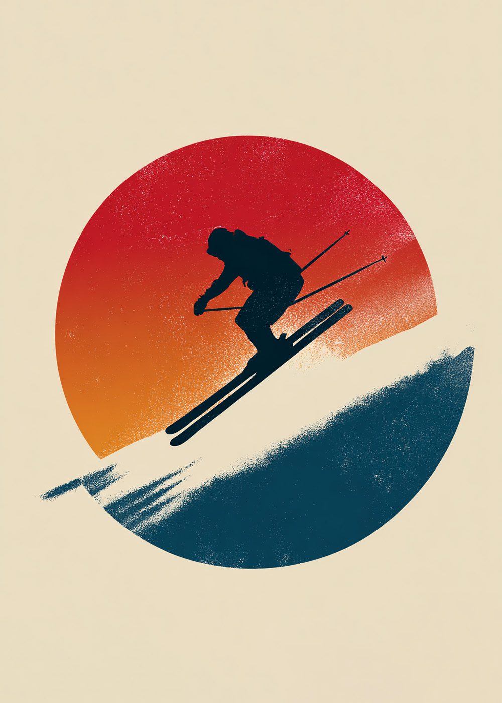 Ski Silhouette Sunset Poster Vinterposter skidmotiv