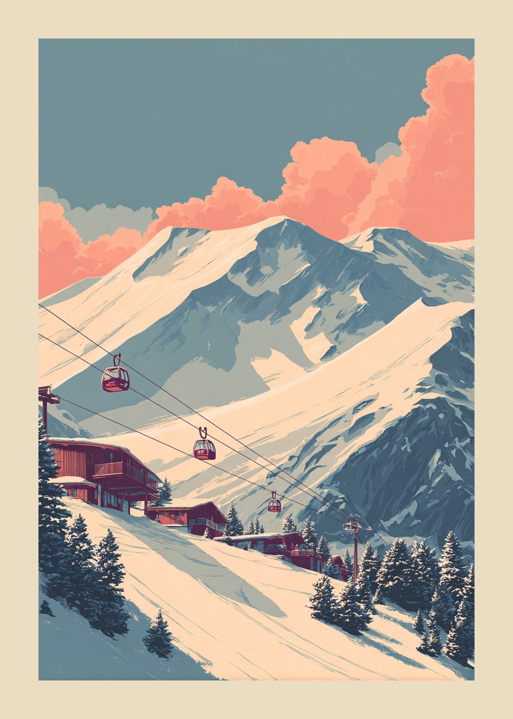 Vintage Lift Valley Poster Vinterposter skidmotiv
