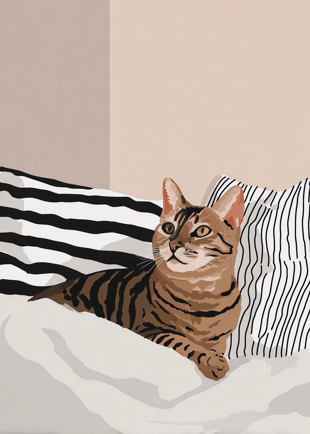 Striped Pillow Cat Poster kattposter