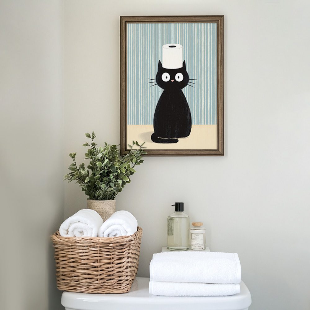 Toilet Paper Cat Poster Grafisk kattposter