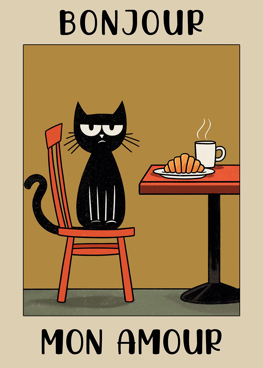 Charmig kattposter med fransk café-känsla