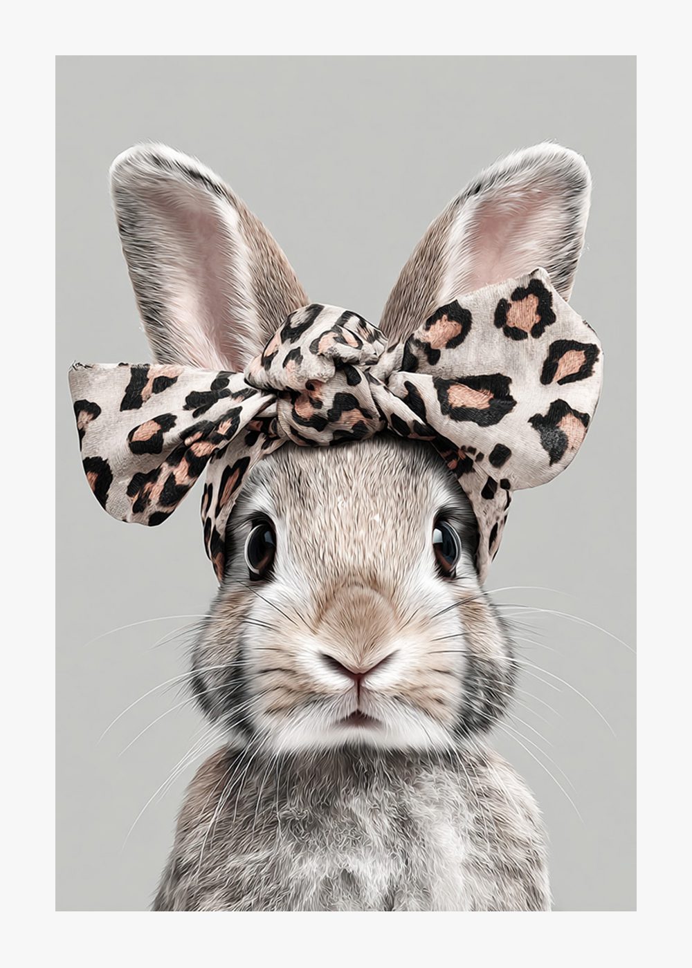 Kanin med leopardmönstrad rosett, illustrerad barnposter, Bunny Bow.