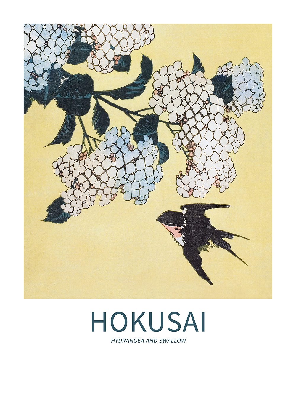 Hydrangea and Swallow Hokusai Poster