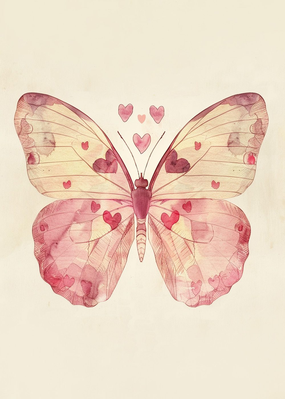 Fjäril med hjärtformade mönster i rosa toner, perfekt för barnposters, Heart Butterfly illustration.