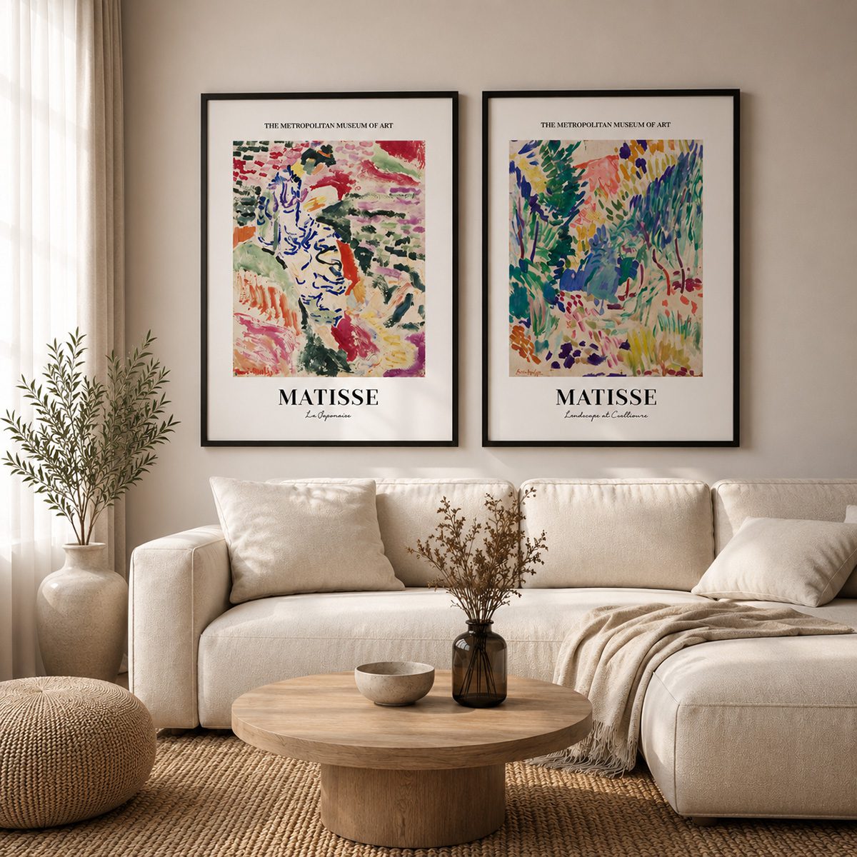 Två ikoniska konstposters av Henri Matisse i ett perfekt matchat set.