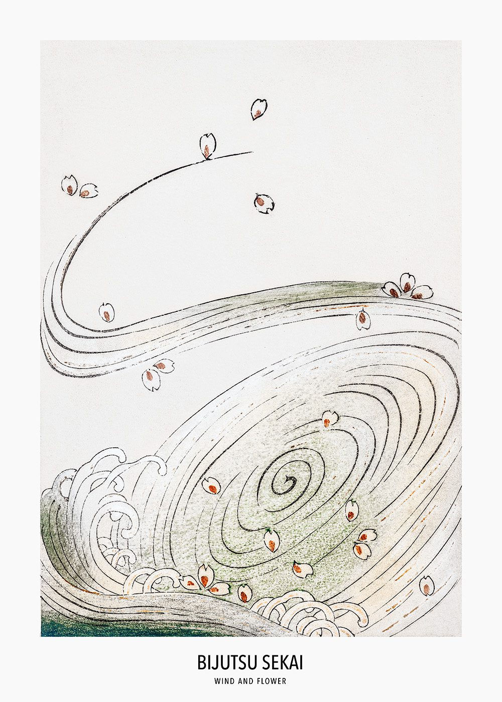 Watanabe Seitei - Wind and Flower, japansk konstverk med virvlande blommor och vindmotiv.