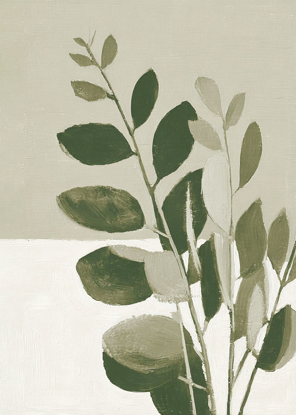 Green Botanical Leaves Poster med abstrakta gröna bladmotiv, perfekt för vårinredning och botaniska teman.