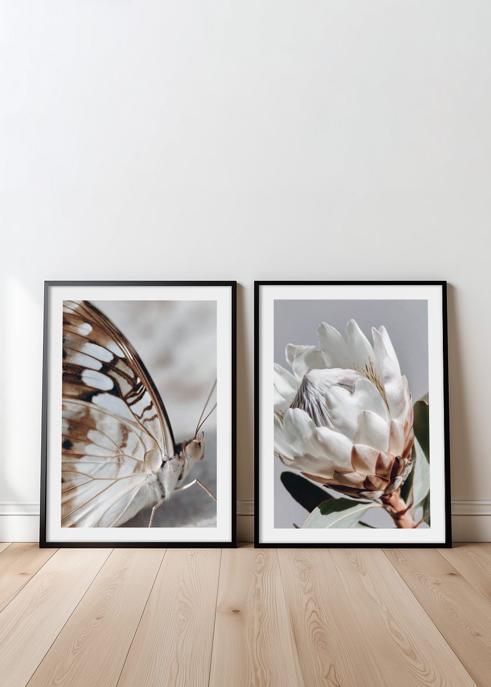 Butterfly & Magnolia Posterpaket i svart ram, fjäril och magnolia, Perfect Pair väggkonst.