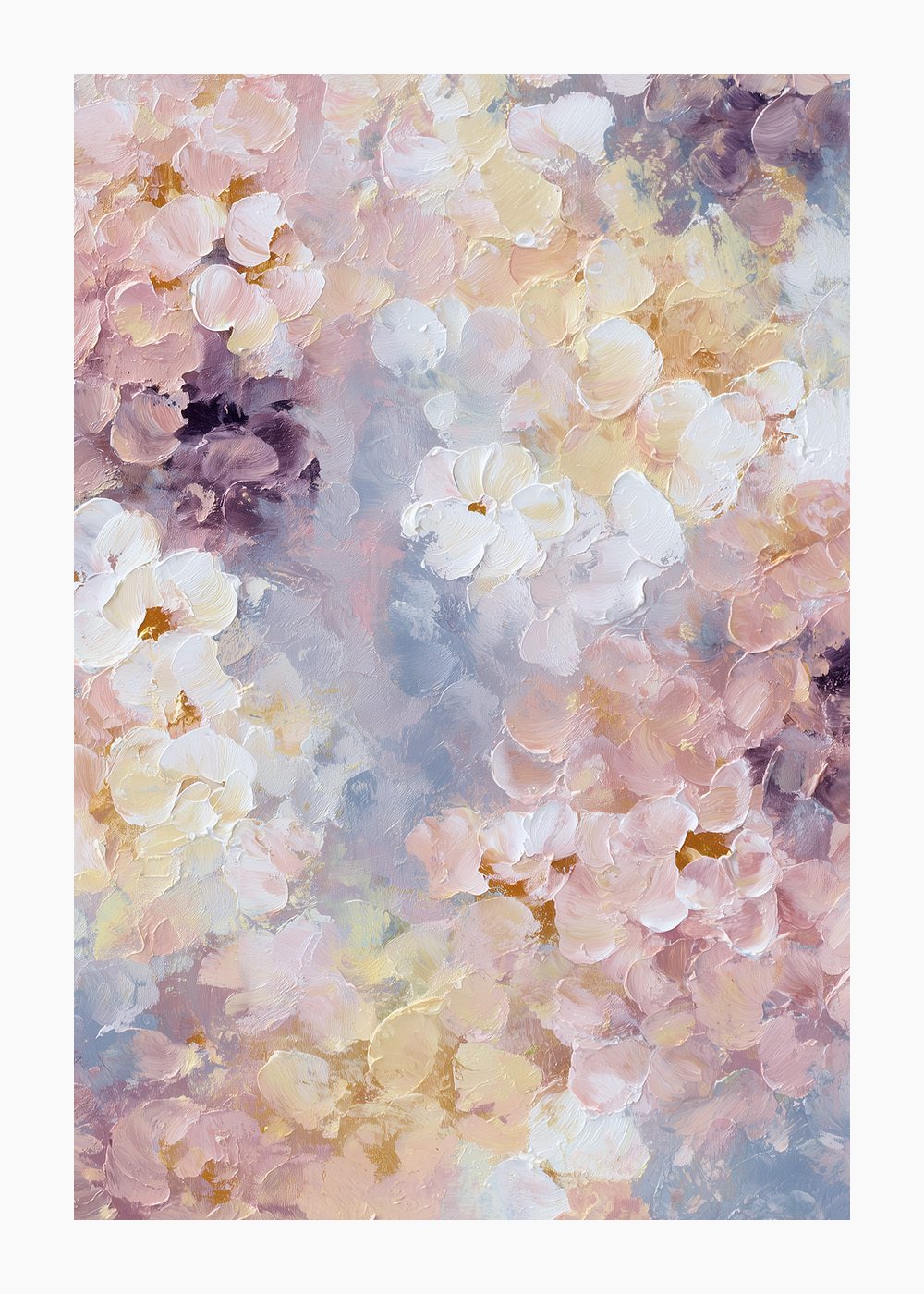 Soft Blossom Dream, vårposter med abstrakta blommor i pastelltoner, perfekt för botaniska inredningar.