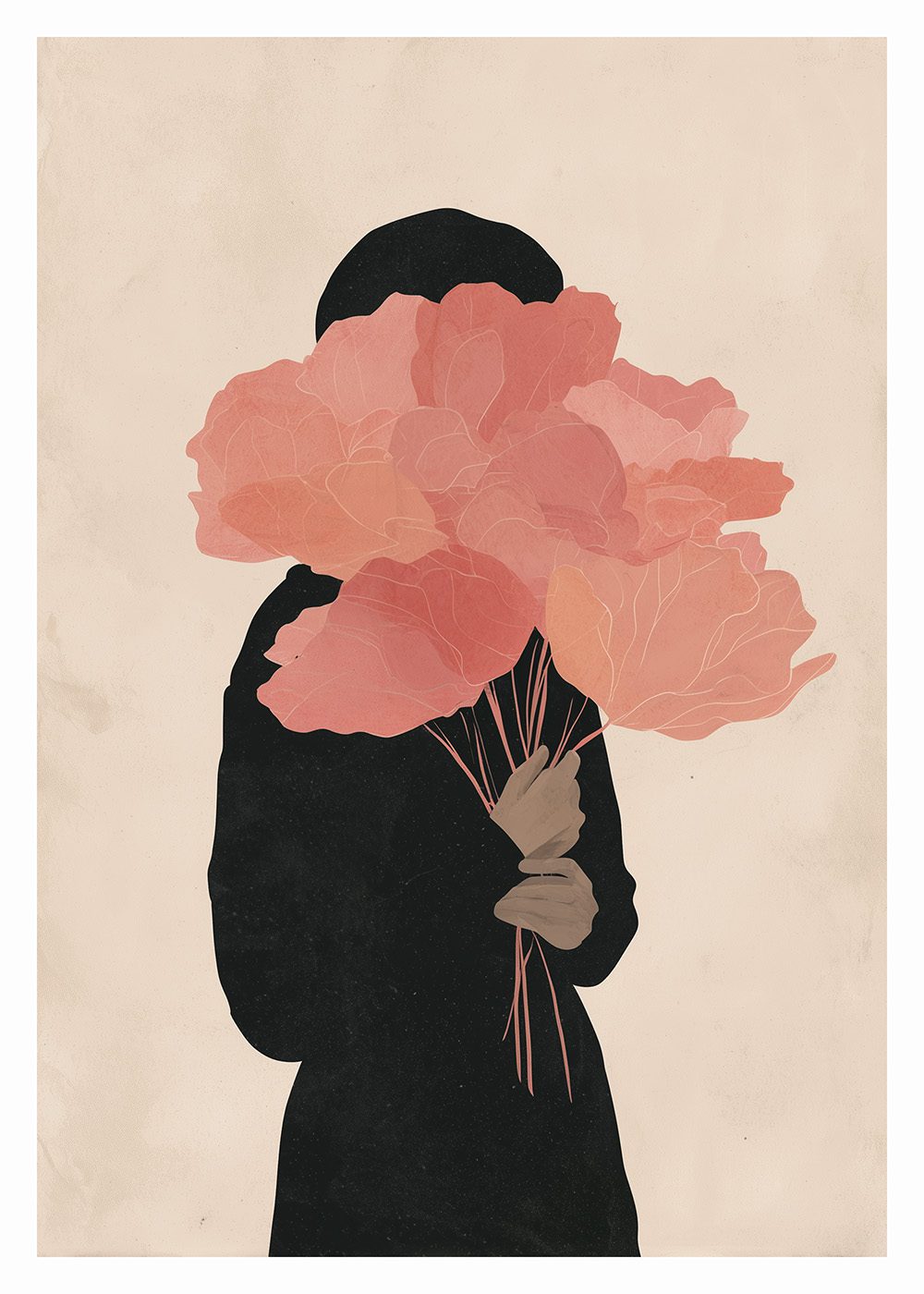 Abstrakt poster med kvinna och stora blommor, Abstract Floral Woman No1, botaniska och abstrakta motiv.