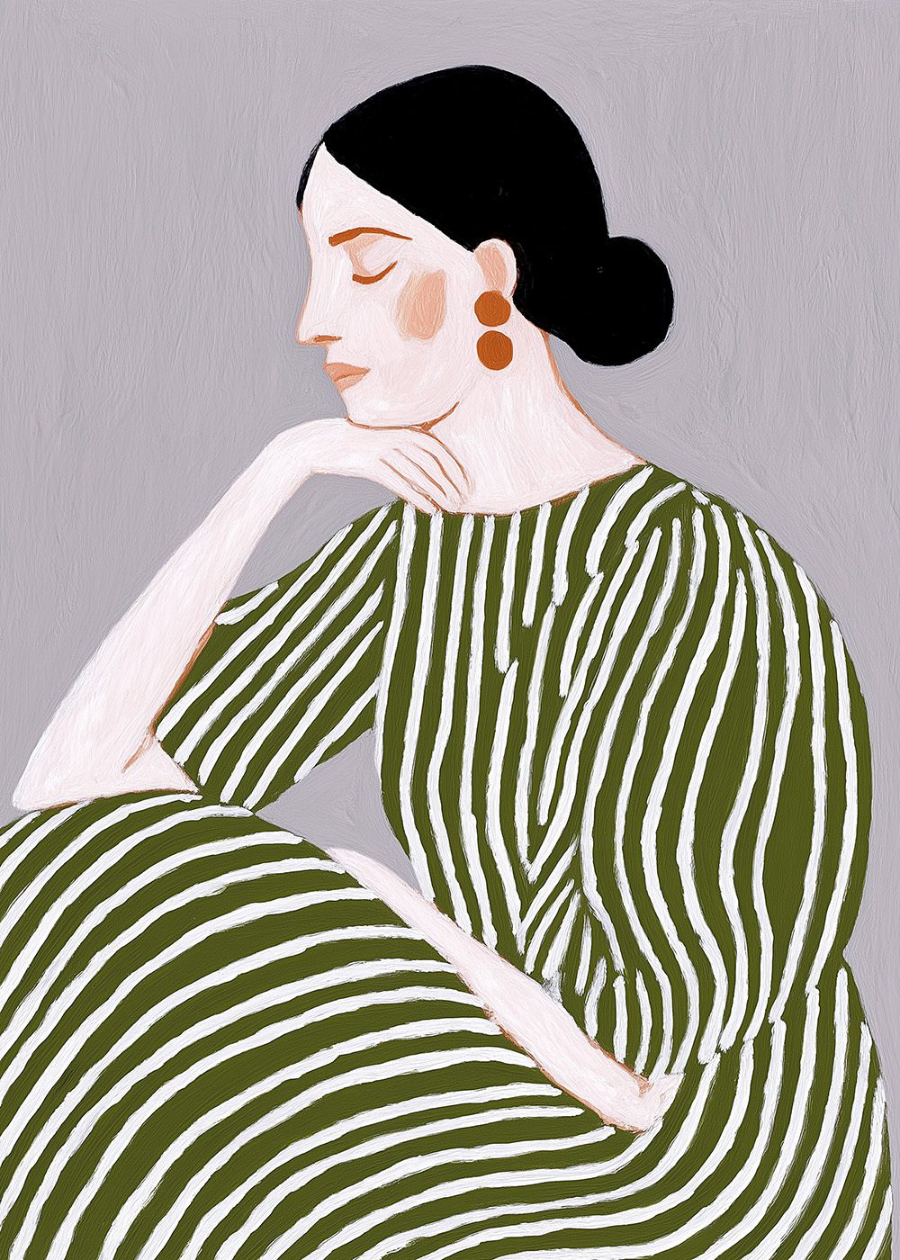 Kvinna i grönrandig klänning, minimalistisk design, Fashion Posters, modern konst.