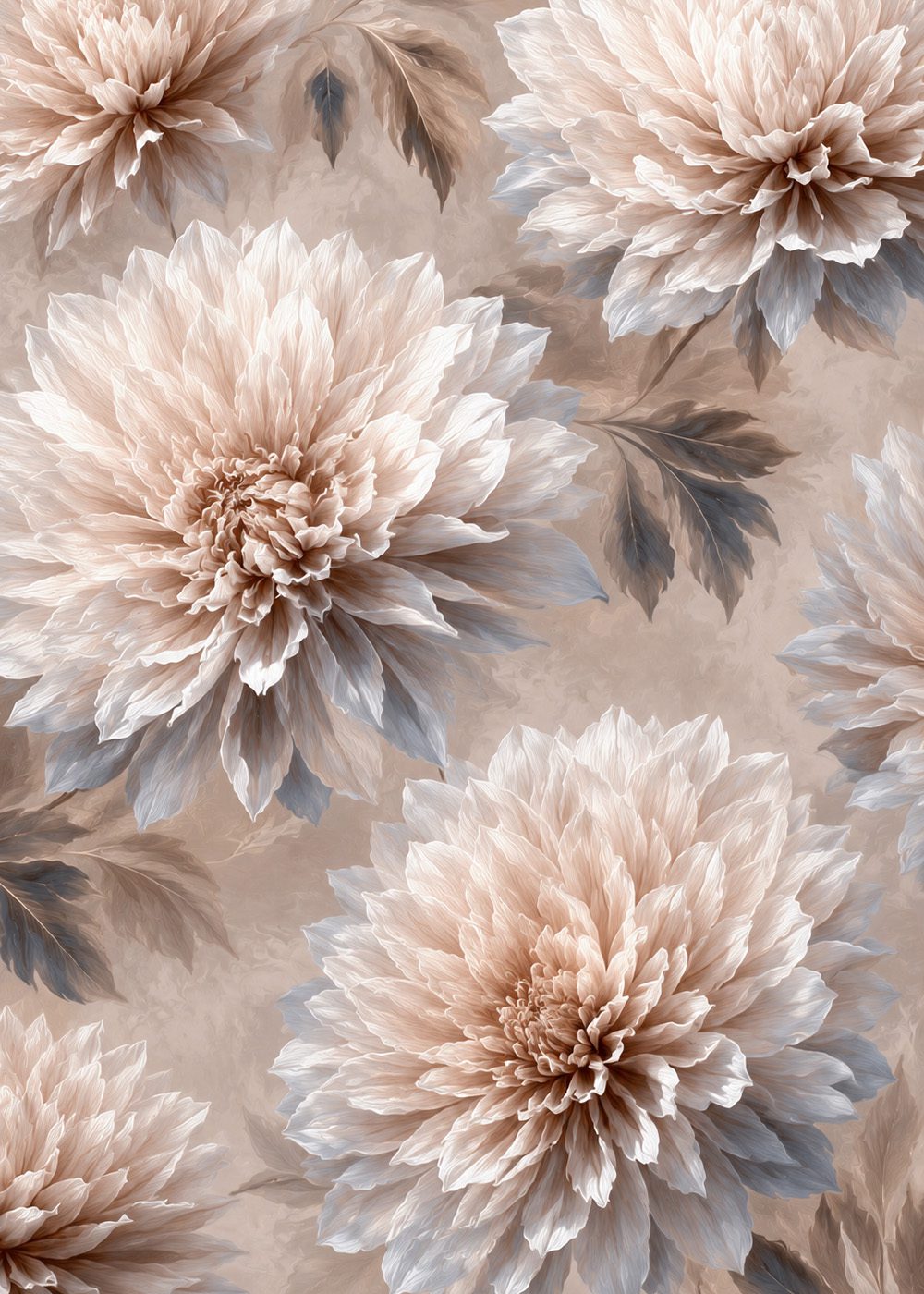 Floral Harmony Poster No.1 med stora beige blommor och gröna blad, perfekt för sommar och vår, minimalistisk och modern.