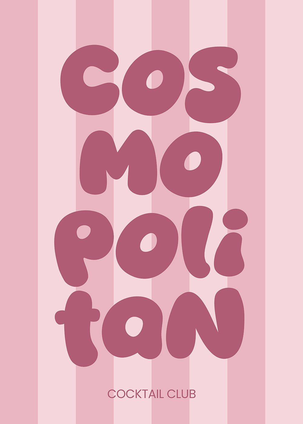Cosmopolitan Cocktail Poster i rosa med typografi, perfekt för kökstavlor och sommarposters.
