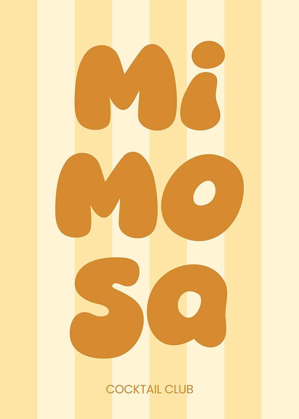 Mimosa Cocktail Poster med stor typografi i orange nyans, perfekt för kök och sommarinredning.
